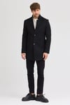 Erkek Siyah Kaşe Kaban Slim Fit Dik Yaka Kışlık Kaban Palto