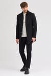 Erkek Siyah Kaşe Kaban Slim Fit Dik Yaka Kışlık Kaban Palto