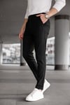 Erkek Siyah Slim Fit Çizgili Likralı Yan Cep Bilek Boy Kumaş Pantolon