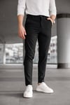 Erkek Siyah Slim Fit Çizgili Likralı Yan Cep Bilek Boy Kumaş Pantolon