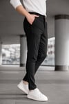 Erkek Siyah Slim Fit Çizgili Likralı Yan Cep Bilek Boy Kumaş Pantolon