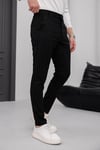 Erkek Siyah Slim Fit Çizgili Likralı Yan Cep Bilek Boy Kumaş Pantolon
