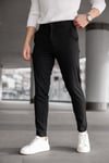 Erkek Siyah Slim Fit Çizgili Likralı Yan Cep Bilek Boy Kumaş Pantolon