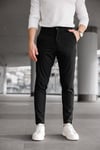 Erkek Siyah Slim Fit Çizgili Likralı Yan Cep Bilek Boy Kumaş Pantolon