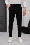 Erkek Siyah Slim Fit Çizgili Likralı Yan Cep Bilek Boy Kumaş Pantolon