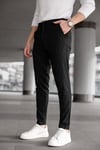 Erkek Siyah Slim Fit Çizgili Likralı Yan Cep Bilek Boy Kumaş Pantolon