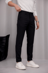 Erkek Siyah Slim Fit Dar Kesim Likralı Yan Cep Bilek Boy Düz Kumaş Pantolon