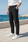 Erkek Siyah Slim Fit Dar Kesim Likralı Yan Cep Bilek Boy Düz Kumaş Pantolon