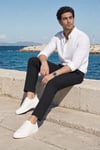 Erkek Siyah Slim Fit Dar Kesim Likralı Yan Cep Bilek Boy Düz Kumaş Pantolon