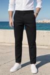 Erkek Siyah Slim Fit Dar Kesim Likralı Yan Cep Bilek Boy Düz Kumaş Pantolon