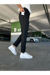 Erkek Siyah Slim Fit Dar Kesim Likralı Yan Cep Bilek Boy Düz Kumaş Pantolon