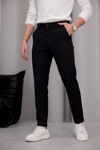 Erkek Siyah Slim Fit Dar Kesim Likralı Yan Cep Bilek Boy Düz Kumaş Pantolon
