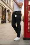 Erkek Siyah Slim Fit Dar Kesim Likralı Yan Cep Bilek Boy Düz Kumaş Pantolon