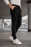 Erkek Siyah Slim Fit Ekoseli Likralı Yan Cep Bilek Boy Kumaş Pantolon