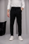 Erkek Siyah Slim Fit Ekoseli Likralı Yan Cep Bilek Boy Kumaş Pantolon