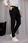 Erkek Siyah Slim Fit Ekoseli Likralı Yan Cep Bilek Boy Kumaş Pantolon
