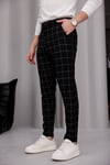 Erkek Siyah Slim Fit Ekoseli Likralı Yan Cep Bilek Boy Kumaş Pantolon