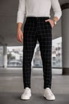 Erkek Siyah Slim Fit Ekoseli Likralı Yan Cep Bilek Boy Kumaş Pantolon