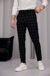 Erkek Siyah Slim Fit Ekoseli Likralı Yan Cep Bilek Boy Kumaş Pantolon