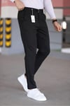 Erkek Siyah Slim Fit Likralı Armür Desenli Casual Pantolon