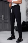 Erkek Siyah Slim Fit Likralı Beli Lastikli Bağcıklı Yan Cep Jogger Kumaş Pantolon