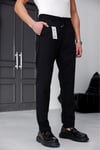 Erkek Siyah Slim Fit Likralı Beli Lastikli Bağcıklı Yan Cep Jogger Kumaş Pantolon