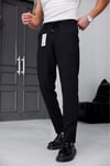 Erkek Siyah Slim Fit Likralı Beli Lastikli Bağcıklı Yan Cep Jogger Kumaş Pantolon