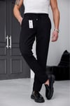 Erkek Siyah Slim Fit Likralı Beli Lastikli Bağcıklı Yan Cep Jogger Kumaş Pantolon