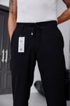 Erkek Siyah Slim Fit Likralı Beli Lastikli Bağcıklı Yan Cep Jogger Kumaş Pantolon