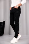 Erkek Siyah Slim Fit Likralı Dar Paça Lazerli Kot Pantolon