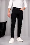 Erkek Siyah Slim Fit Likralı Dar Paça Lazerli Kot Pantolon
