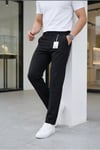Erkek Siyah Slim Fit Likralı Yan Cep Bilek Boy Düz Kumaş Pantolon