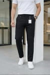 Erkek Siyah Slim Fit Likralı Yan Cep Bilek Boy Düz Kumaş Pantolon
