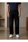 Erkek Siyah Taşlamalı Baggy Fit Geniş Kesim Jean Pantolon