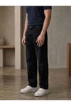 Erkek Siyah Taşlamalı Baggy Fit Geniş Kesim Jean Pantolon