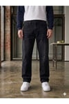Erkek Siyah Taşlamalı Baggy Fit Geniş Kesim Jean Pantolon