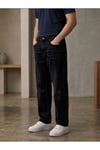 Erkek Siyah Taşlamalı Baggy Fit Geniş Kesim Jean Pantolon