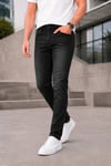Erkek Siyah Taşlamalı Slim Fit Likralı Jean Pantolon