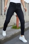 Erkek Siyah Taşlamalı Slim Fit Likralı Jean Pantolon