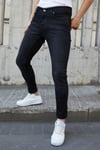 Erkek Siyah Taşlamalı Slim Fit Likralı Jean Pantolon