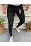 Erkek Siyah Taşlamalı Slim Fit Likralı Jean Pantolon