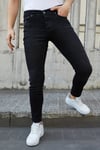 Erkek Siyah Taşlamalı Slim Fit Likralı Jean Pantolon