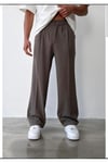 Erkek Vizon Baggy Fit Rahat Kesim Pileli Kumaş Pantolon