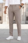 Erkek Vizon Slim Fit Likralı Yan Cep Bilek Boy Düz Kumaş Pantolon
