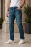 Erkek Yeşil Regular Fit Taşlamalı Düz Paça Kot Pantolon