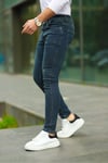 Erkek Yeşil Slim Fit Lazerli Likralı Jean Pantolon