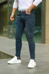 Erkek Yeşil Slim Fit Lazerli Likralı Jean Pantolon