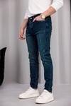 Erkek Yeşil Slim Fit Likralı Dar Paça Lazerli Kot Pantolon