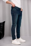 Erkek Yeşil Slim Fit Likralı Dar Paça Lazerli Kot Pantolon