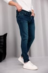 Erkek Yeşil Slim Fit Likralı Dar Paça Lazerli Kot Pantolon